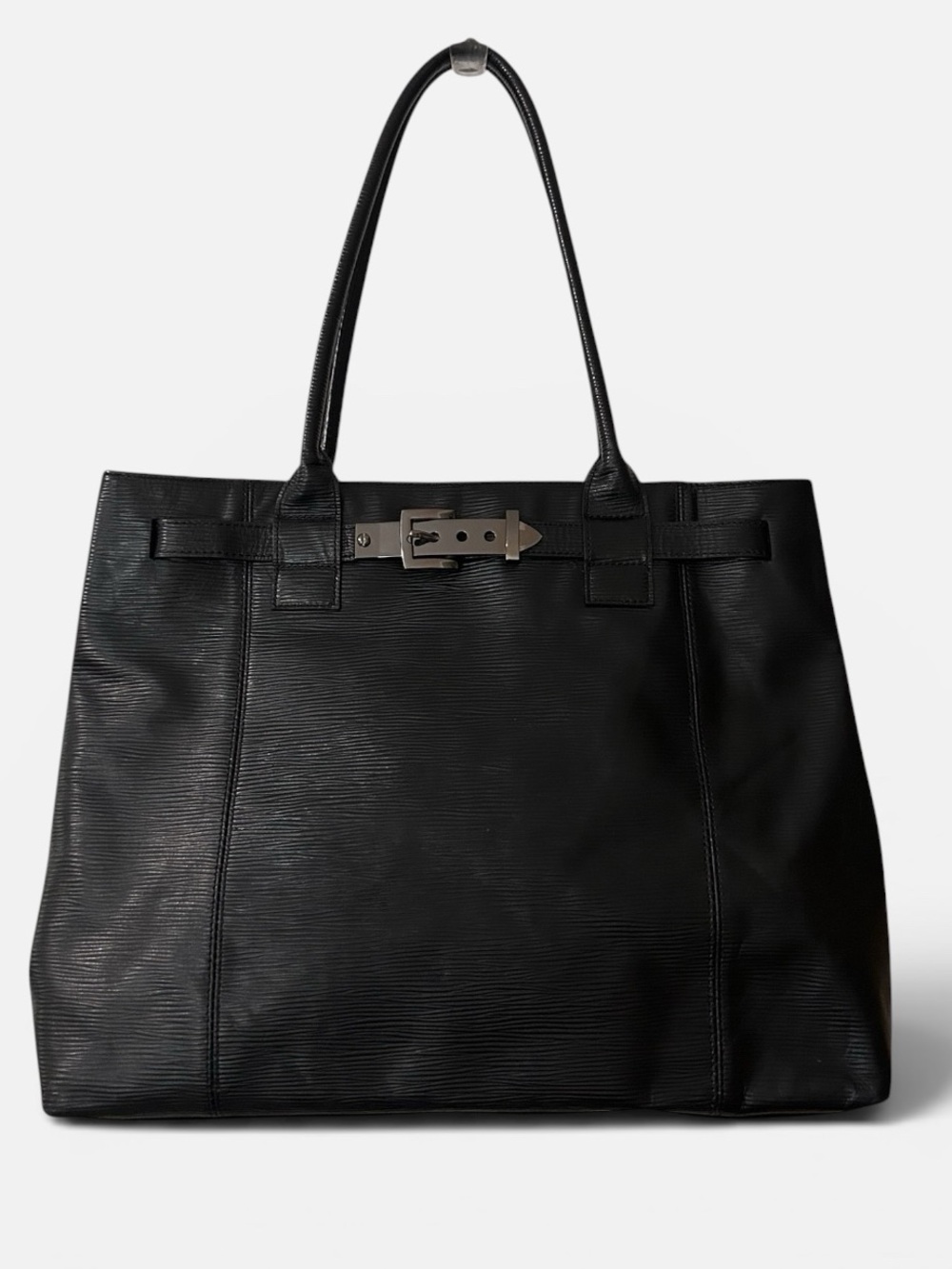 Kenneth Cole New York - Classic Black Textured Leather Tote - Gunsmoke Buckle - Picture 1 of 8